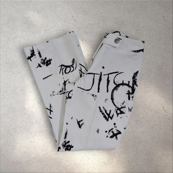Pantalon en coton blanc graffiti noir jambes larges 38