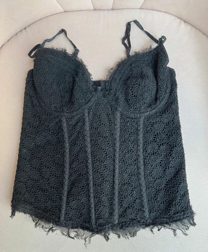 Bustier corseté noir broderies et soie taille 34 - Elie Tahari - photo numéro 2