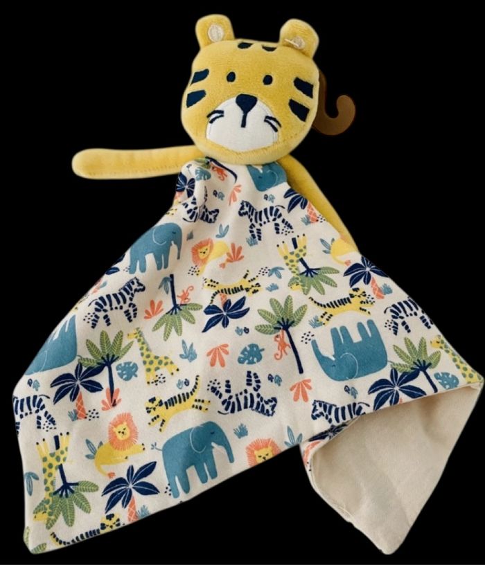 ❤️B4387 Doudou Plat Mouchoir Inextenso Tigre Lion In Extenso Jungle Beige Auchan - photo numéro 3