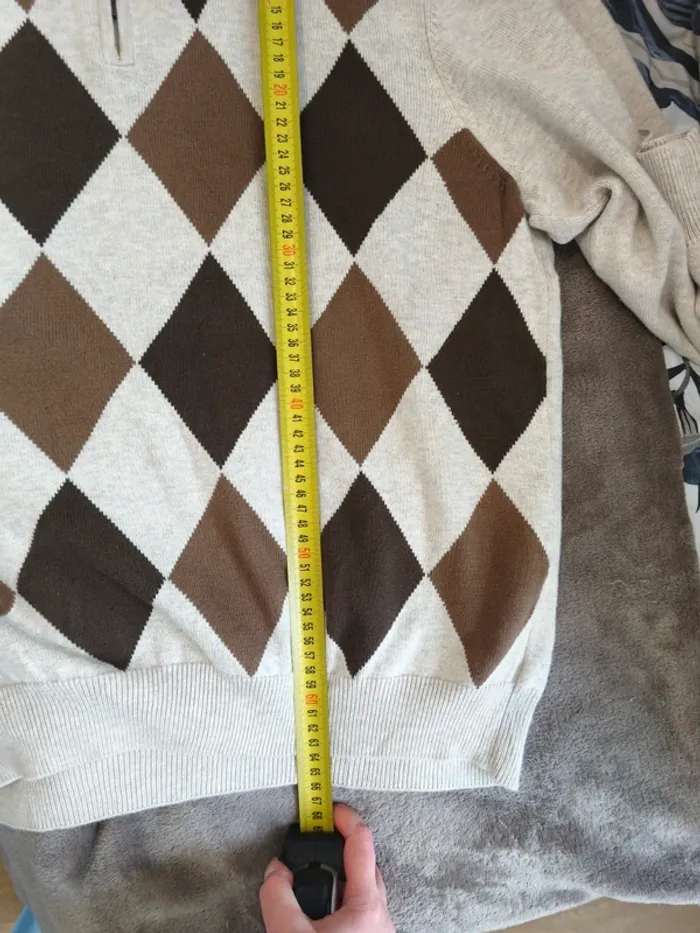 Pull IZOD homme col zippé | Motif losanges (argyle) | 100% coton | Taille M | Très bon état - photo numéro 6