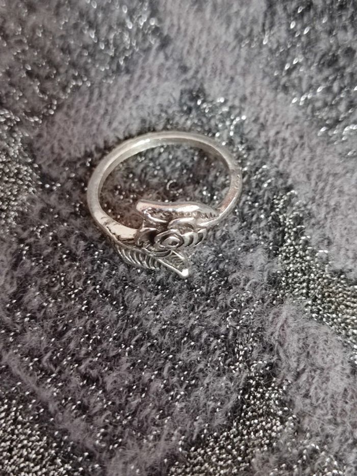 Bague argentée - rose feuille enroulée - Neuve - photo numéro 5