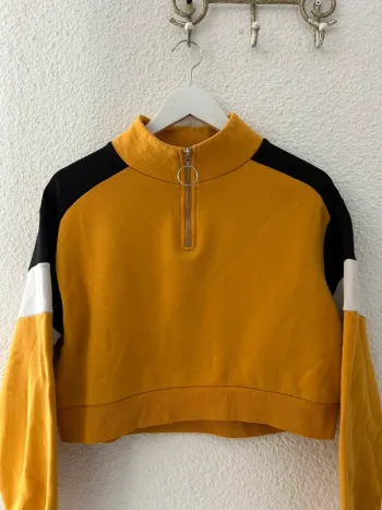 Pull crop top jaune/orange à rayure