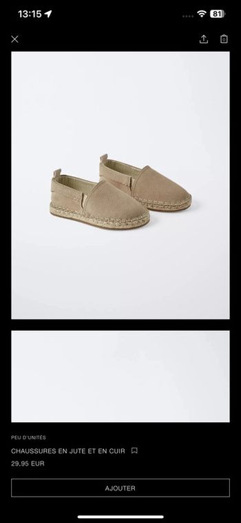 Mocassin/espadrille garçon jute et cuir Zara pointure 25