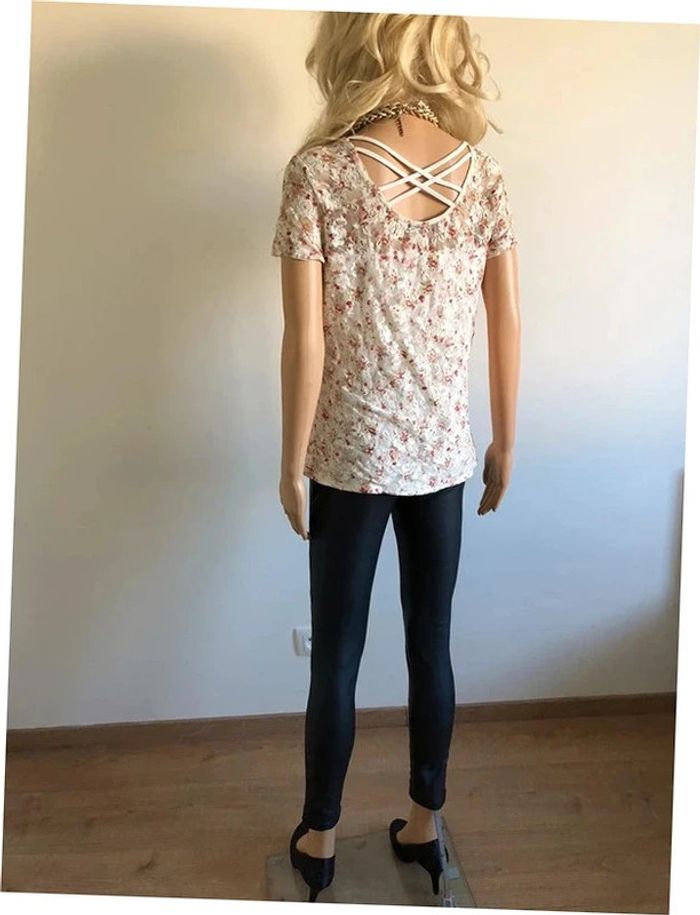 Haut blanc écru en dentelle à manches courtes Mim taille S TBE - photo numéro 10