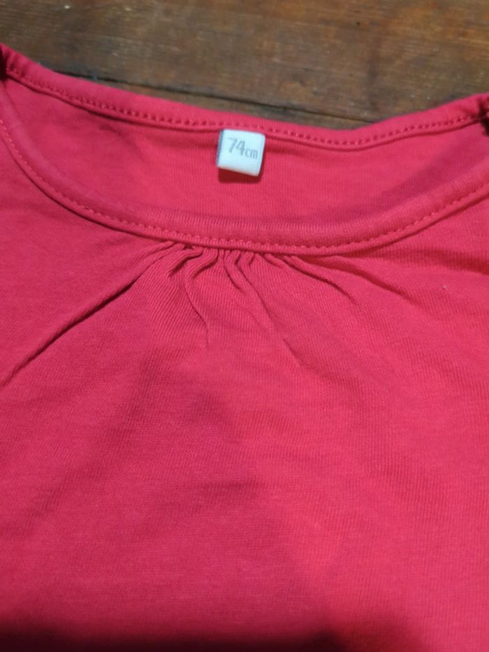 T-shirt rose manches longues bébé fille 1 an - photo numéro 2