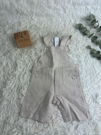 Salopette courte en lin beige tartine et chocolat taille 18 mois