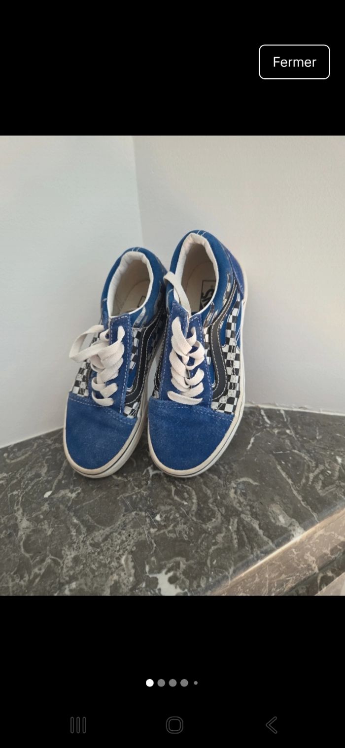 Baskets Vans bleues avec flamme et damier Taille 30.5