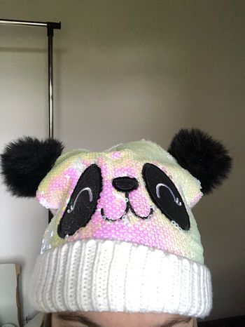Bonnet paillette PANDA noir blanc rose