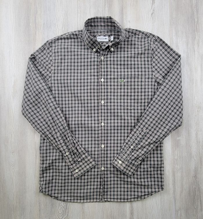 Chemise Lacoste homme – Petits carreaux vert foncé/blanc – Taille M – Excellent état - photo numéro 3