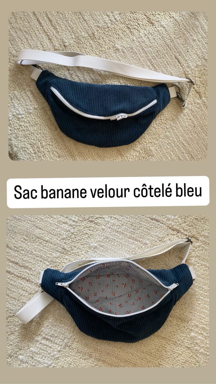 Sac banane bleu velour