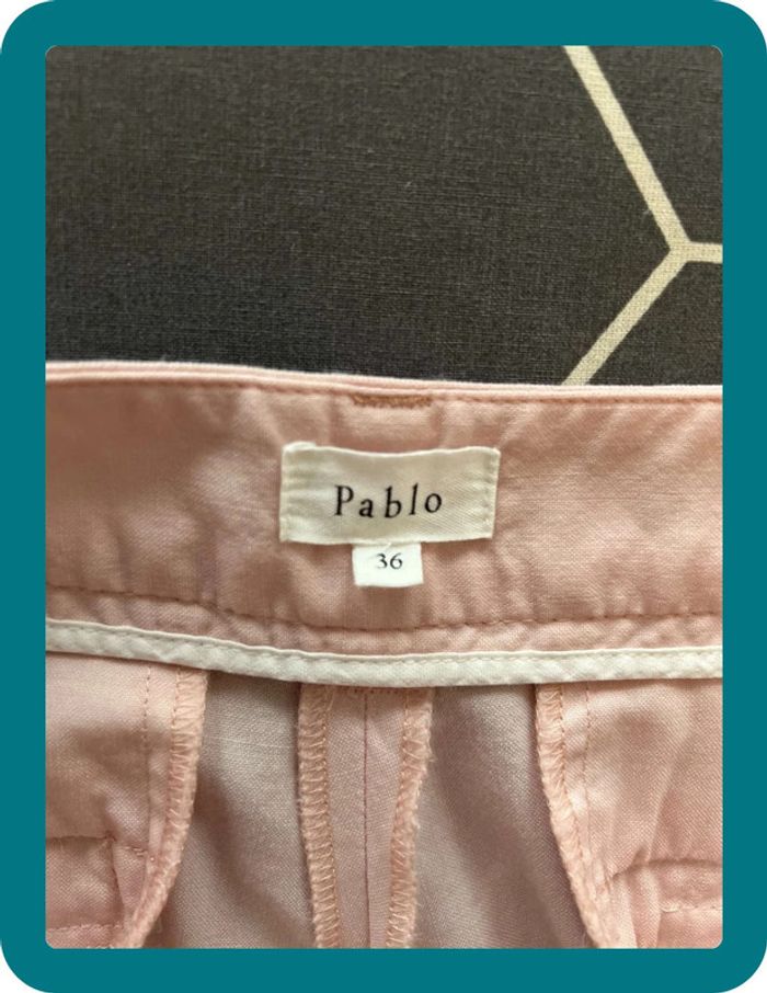 Pantalon carotte laine fine rose à bandes blanches taille 36 - Pablo - photo numéro 6