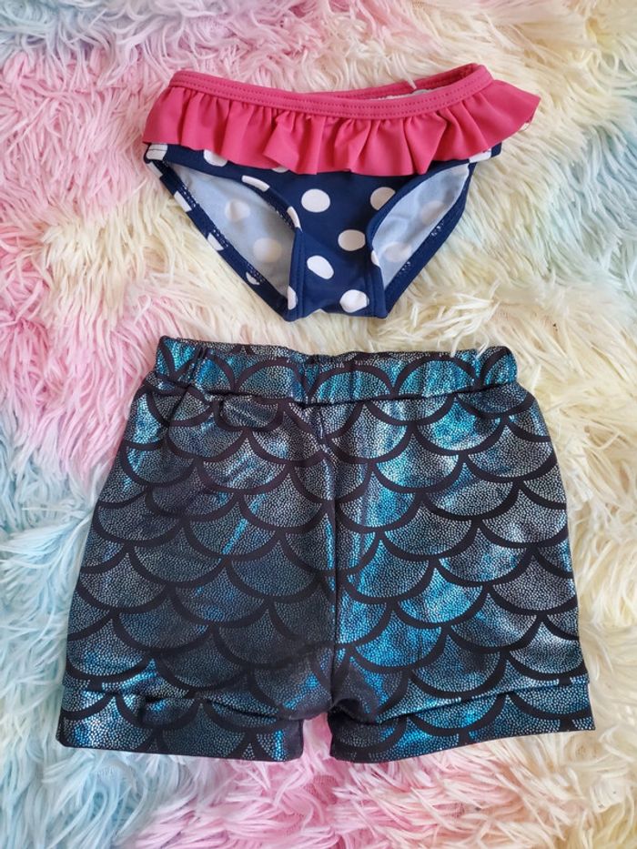🌴 Lot short sirene et slip culotte de bain à pois
