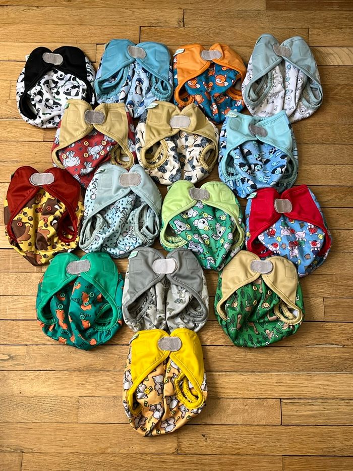 Lot de 15 couches lavables BUM 27 inserts et 4 rouleaux de voile jetable