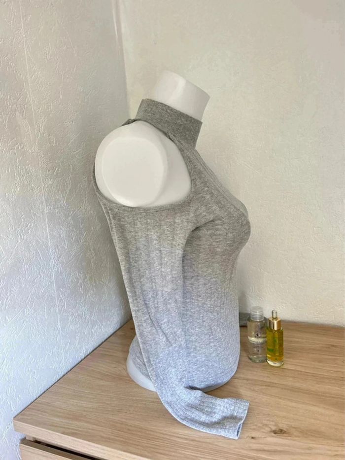Top gris côtelé manches ouvertes - Jennyfer - Taille M - photo numéro 3
