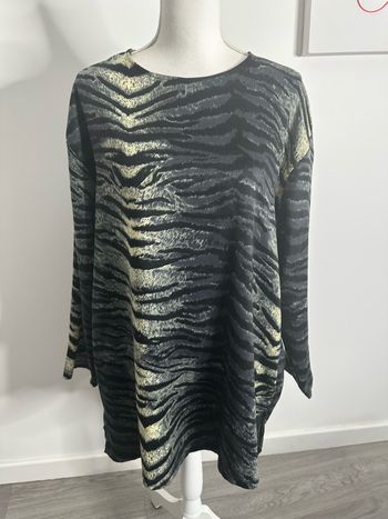 Pull fin velours zèbre gris et jaune Vintage T46/48 3XL/4XL