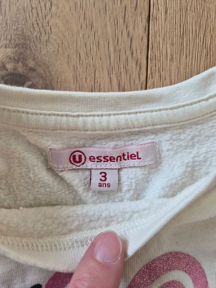Pull blanc cœur rose  U Essentiel 3ans - photo numéro 3