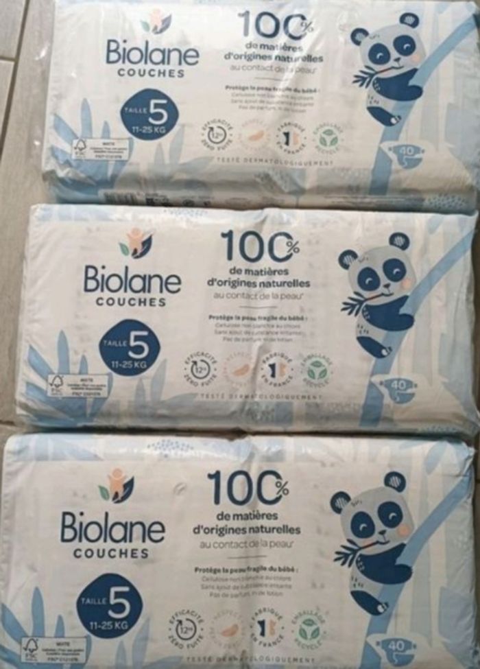 3 paquets de couches biolane taille 5