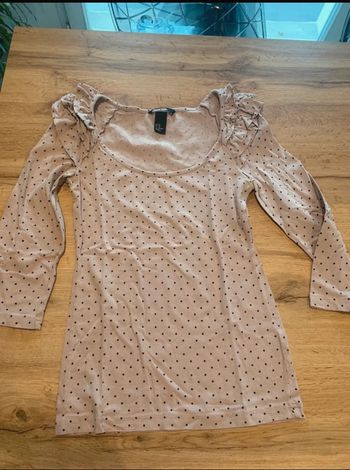 T-shirt femme rose à pois noirs taille 34 H&M
