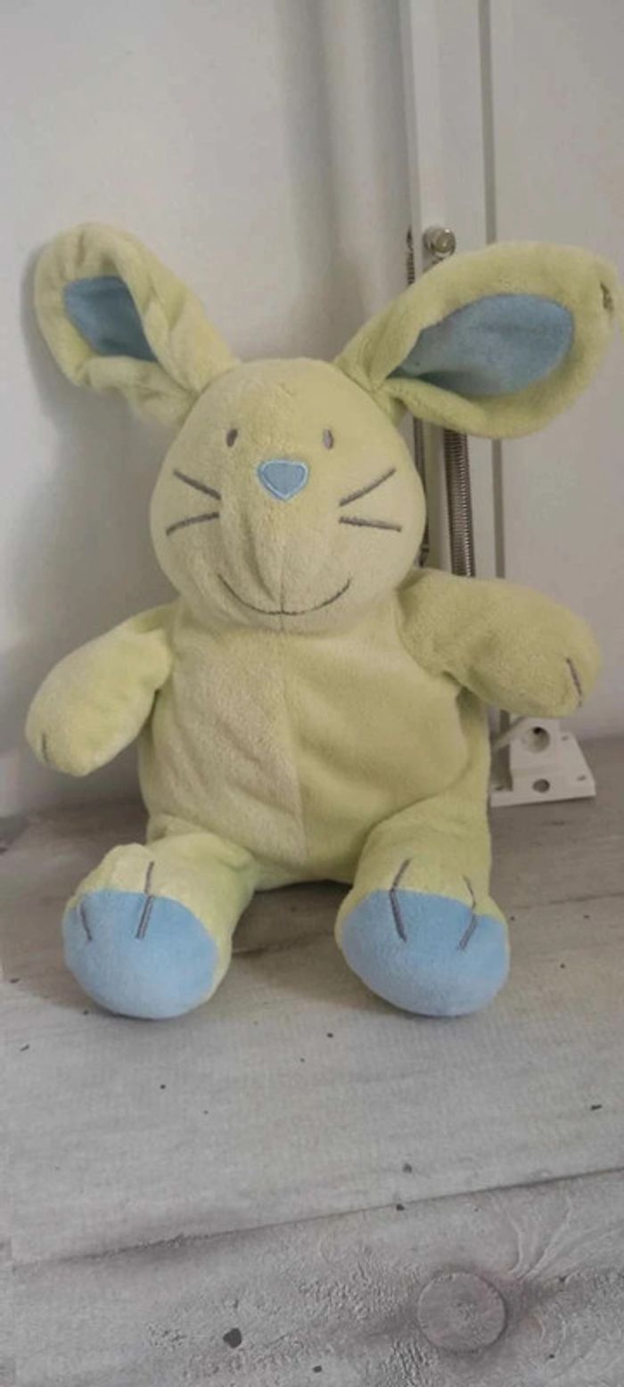 Doudou lapin  vert et  bleu