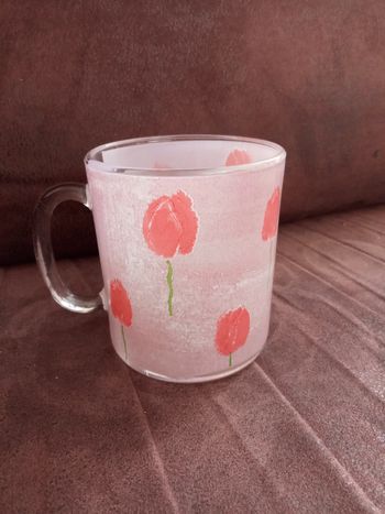 MUG en verre motifs Tulipes - En parfait état
