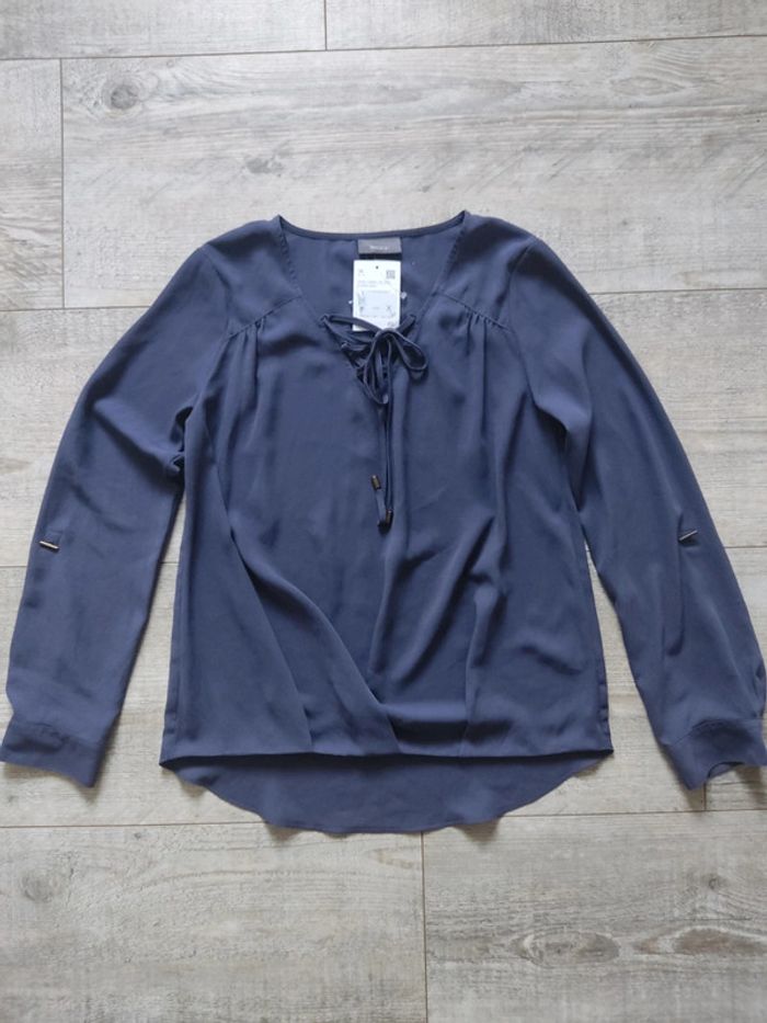 Blouse manches longues col à lacets bleu violet taille 36 C&A neuve - photo numéro 8