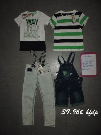 ensemble orchestra salopette 7 ans jeans 8 ans tee shirt 8 ans sauf un noté 5 ans mais taille 8 ans