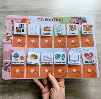 Tableau de routine enfant matin et soir camion de pompier incendie, rituels quotidiens