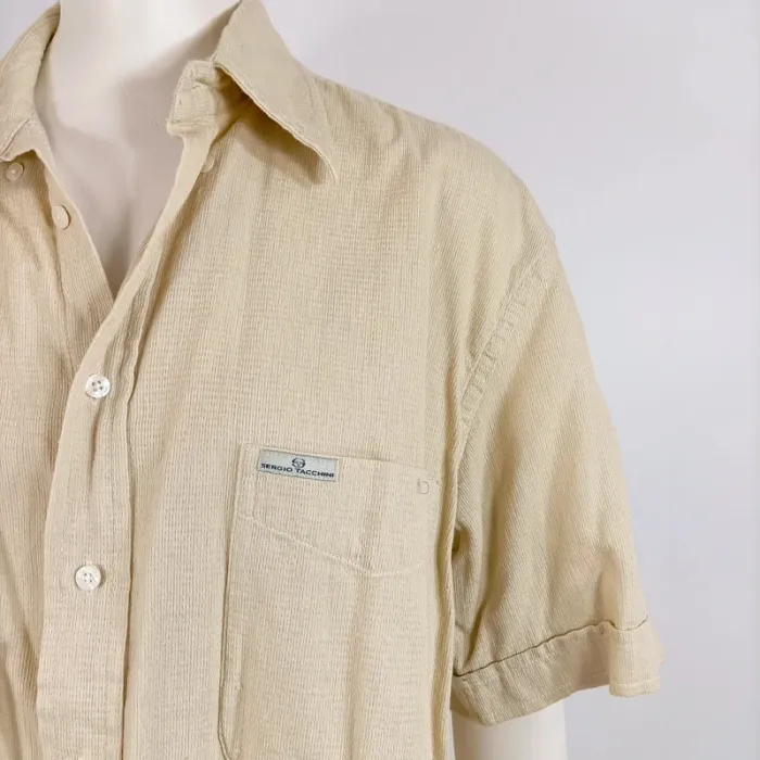 Chemise beige Sergio Tacchini vintage – 100 % coton, manches courtes L A650 - photo numéro 3