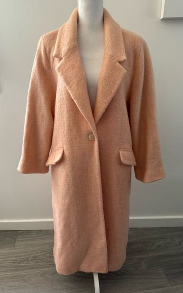 Manteau long oversize rose abricot en laine et mohair Mango T38 M