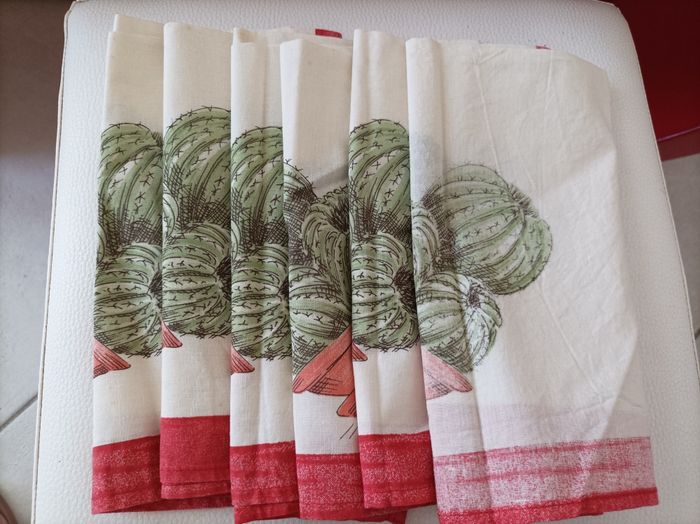 NAPPE RONDE + 6 SERVIETTES COTON MOTIF CACTUS - - photo numéro 2