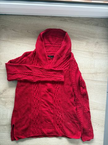 Pull Rouge Torsadé 100% Coton à Col Châle - Jeanne Pierre - Taille S