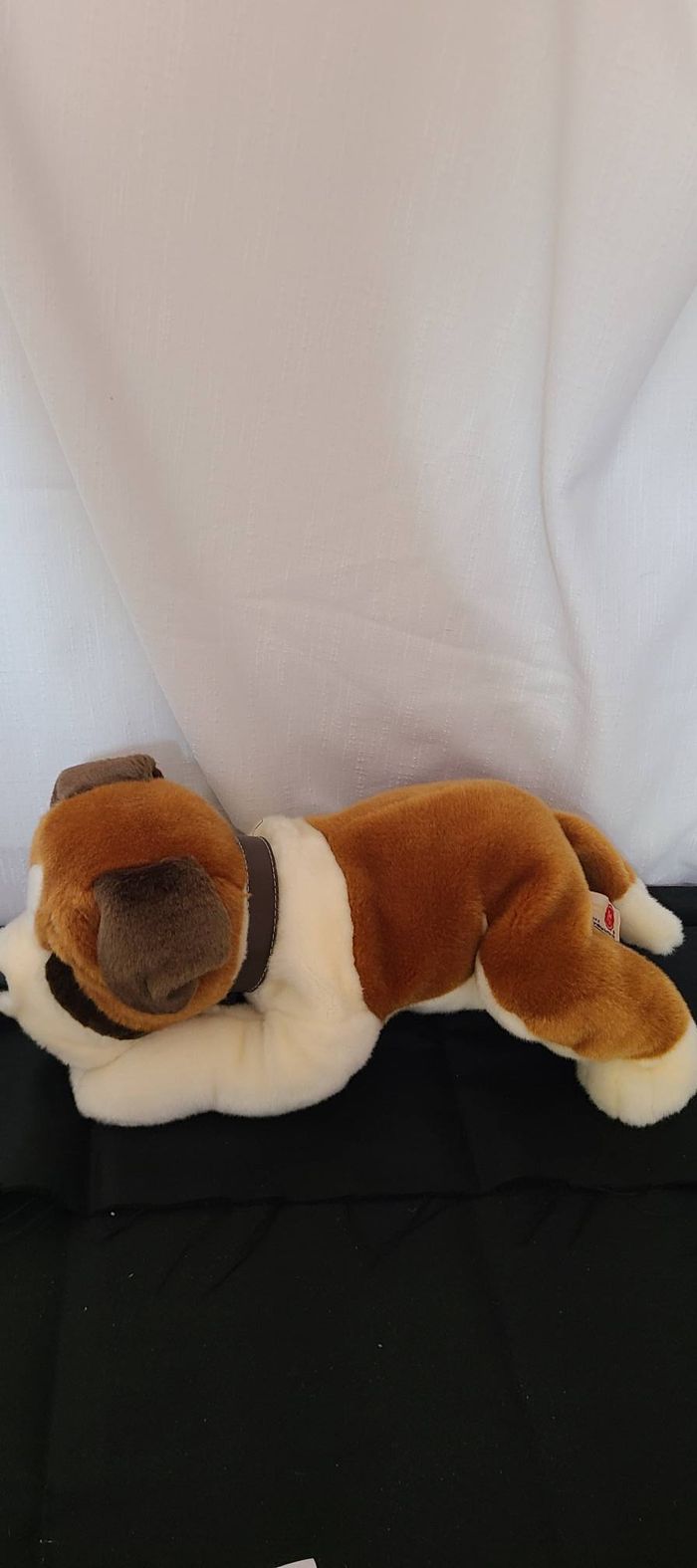Peluche chien Saint-Bernard KEEL marron et blanc, baril de sauvetage autour du cou, 38 cm de long - photo numéro 4