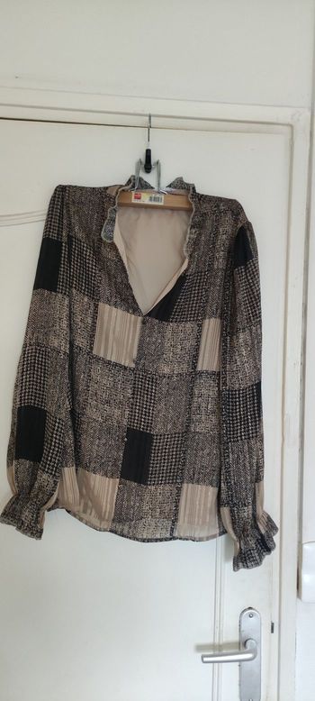 Blouse a carreaux noir et marron clair taille M