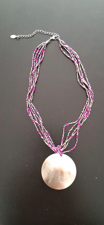 Collier perles violet et gris
