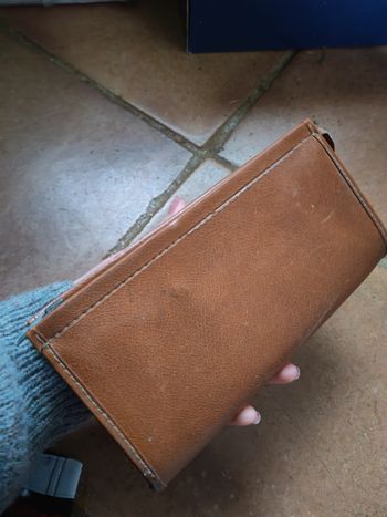 Pochette ancienne en similicuir couleur camel/marron clair