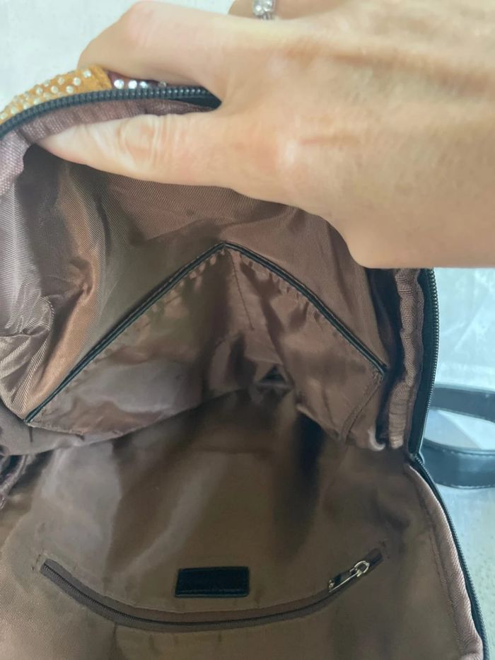 Sac à dos marron en simili cuir avec strass – sport, danse, gym - photo numéro 7