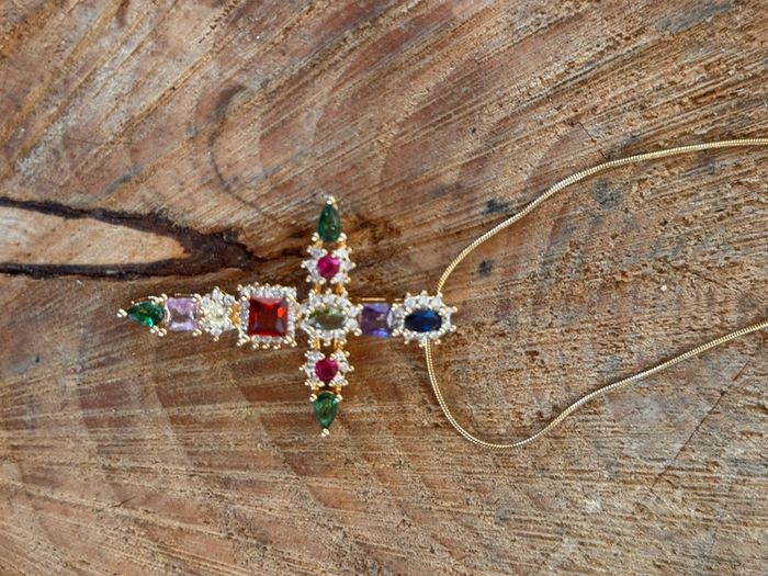 Collier sautoir habaha Paris longue chaîne épaisse acier inoxydable or croix cristaux - photo numéro 6