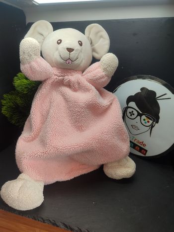 peluche doudou souris ancien nounours gris blanc rose dent marron Plat Vintage