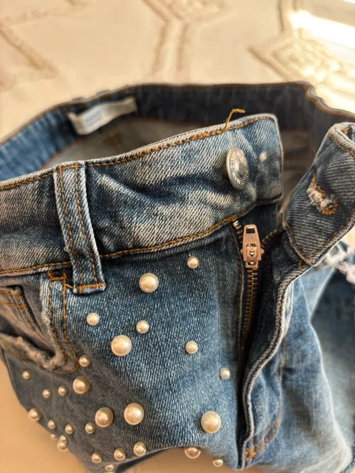 Short en jean perlé Zara Basic – taille 36 - photo numéro 4
