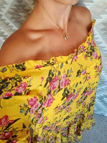 Robe bobo chic Rhum Raisin T3 jaune fleuri épaules dénudées 100% coton