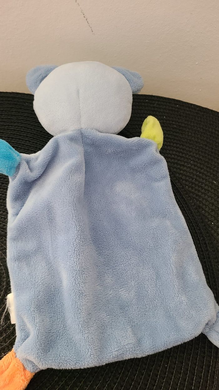 Nicotoy Doudou Plat Chat Bleu Orange Vert Broderie Ronds - photo numéro 3