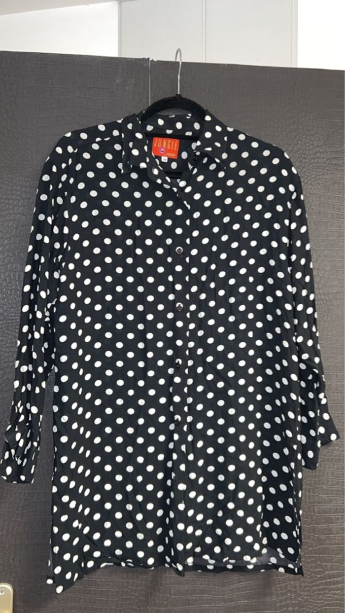 Chemise à pois noire et blanche – Style vintage chic - photo numéro 3
