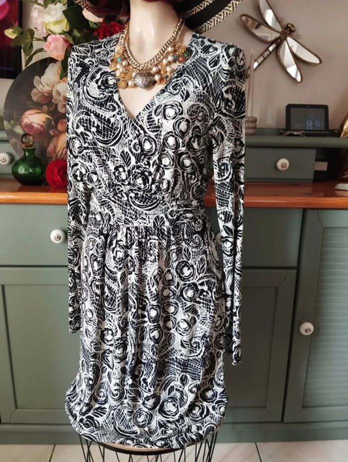 🌾Robe Fluide Imprimé Graphique Manoukian T38🌾 - photo numéro 2