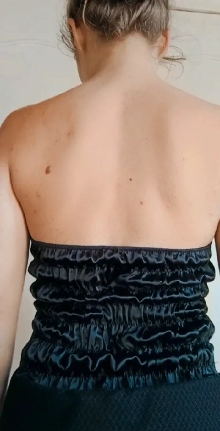 💎haut top bustier noir à rayures satiné brillant sexy chic t s 36 y2k 90s 2000 - photo numéro 2