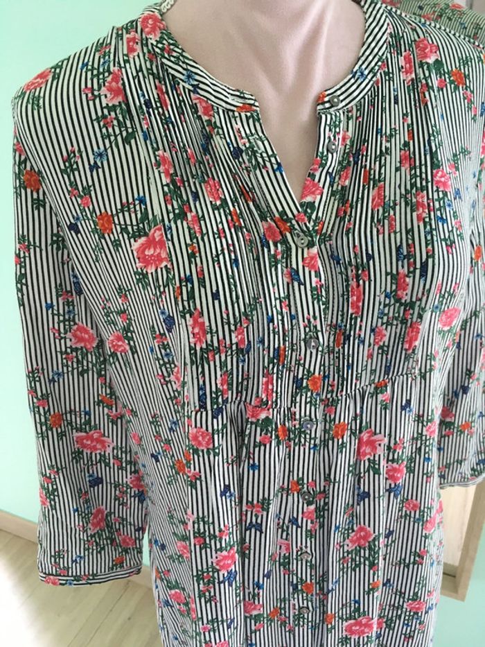 Robe chemise rayée fleurie - photo numéro 2