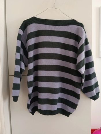 Pull Vintage à rayures horizontales grises et violettes