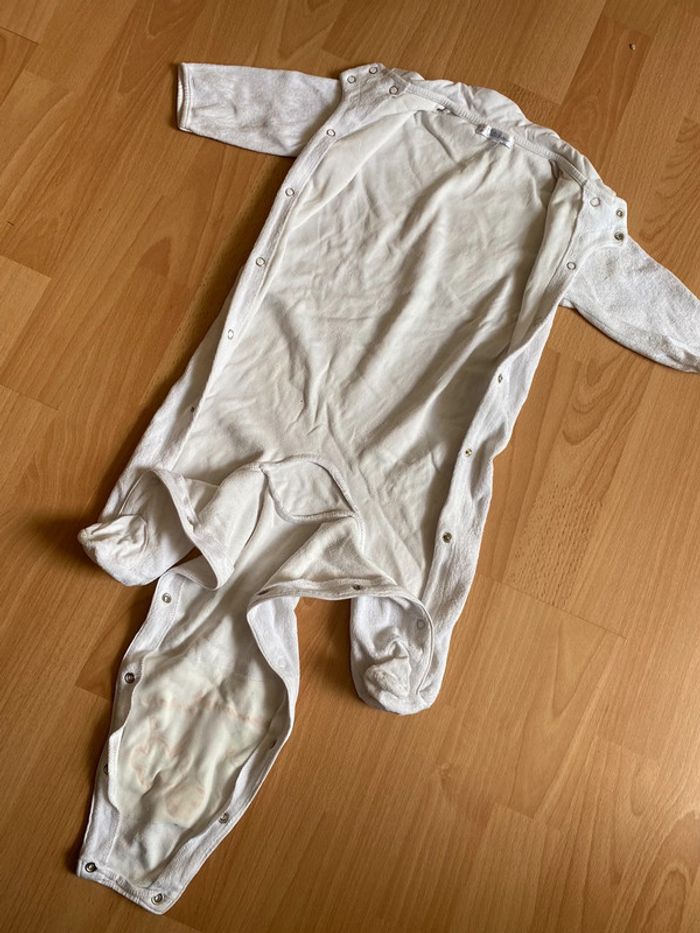 Joli pyjama/grenouillère en velours blanc T. 12 mois/74 cm mixte TBE - photo numéro 3