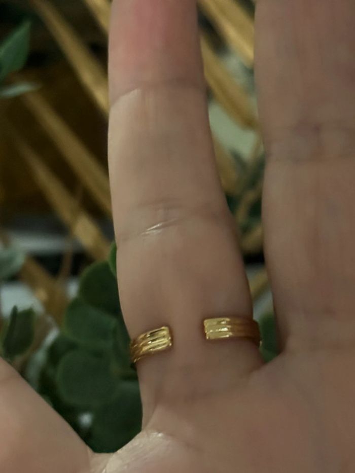 Bague ovale large réglable acier inoxydable or maillon farandole - photo numéro 3