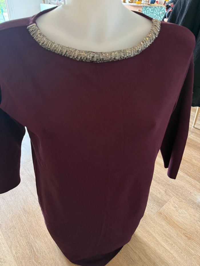 Robe bordeaux avec perles au col Esprit - photo numéro 5