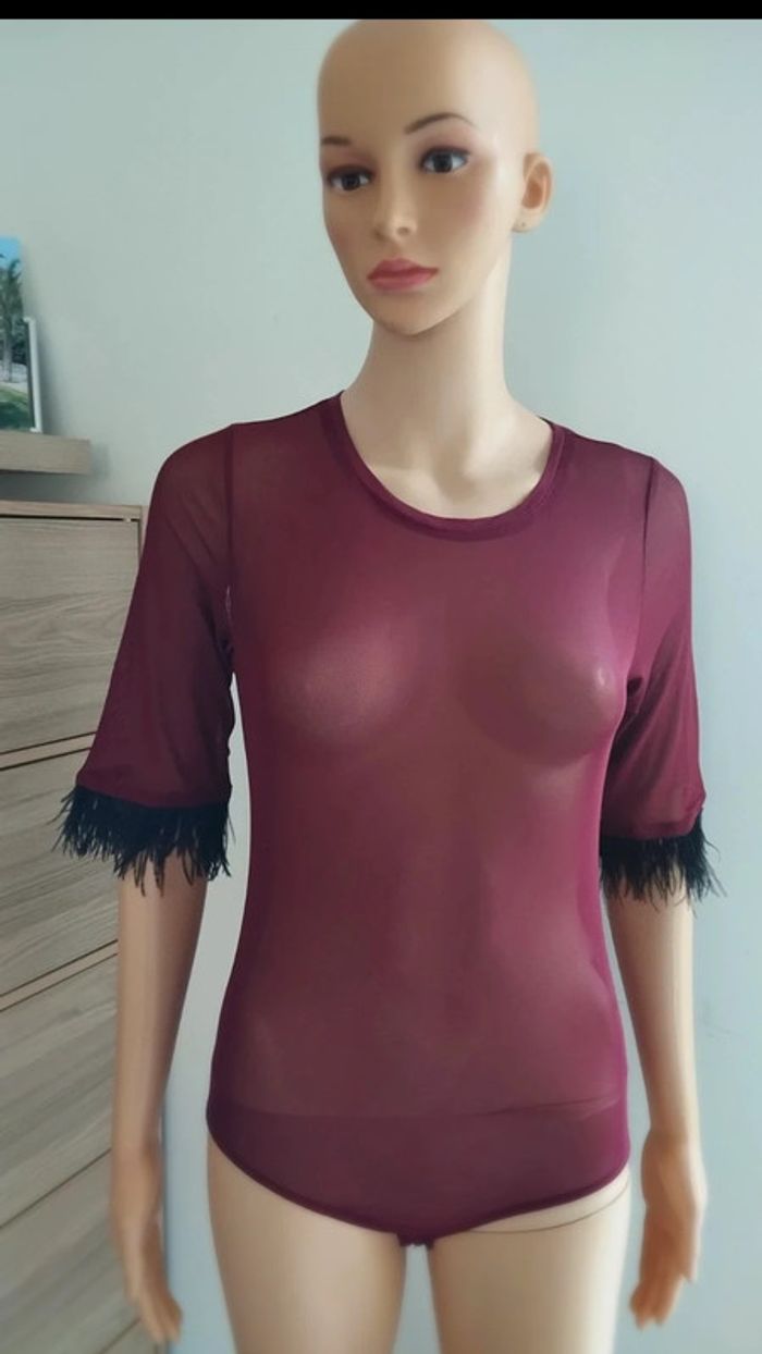 Body bordeaux femme taille m manche noir - photo numéro 2